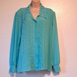 Vintage Epitome' Blouse Turquoise Pleated 20W button front